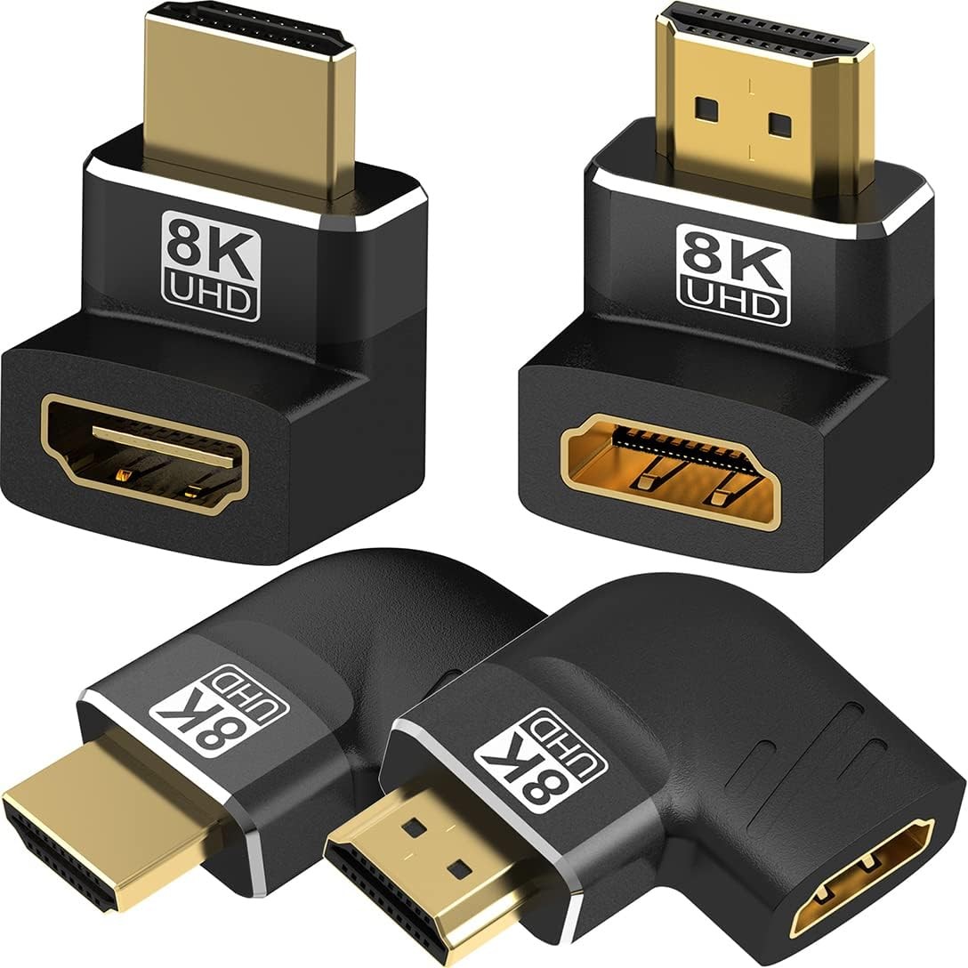 4 Pack 8K HDMI 2.1 Male to Female Adapter Up/Down & Left/Right Angle