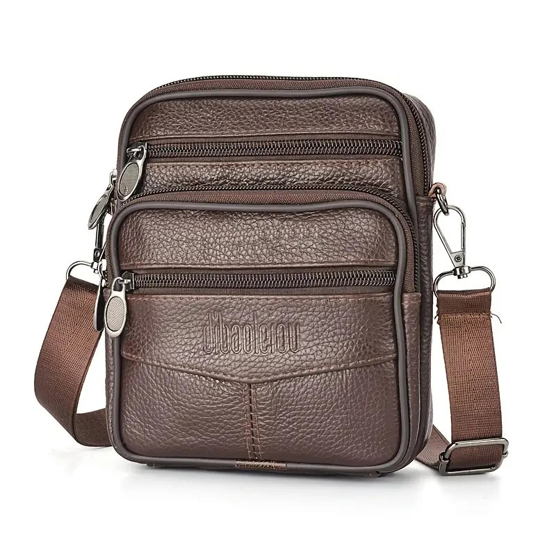 Men's Genuine Leather Crossbody Bag Vertical Messenger Shoulder Travel Satchel
