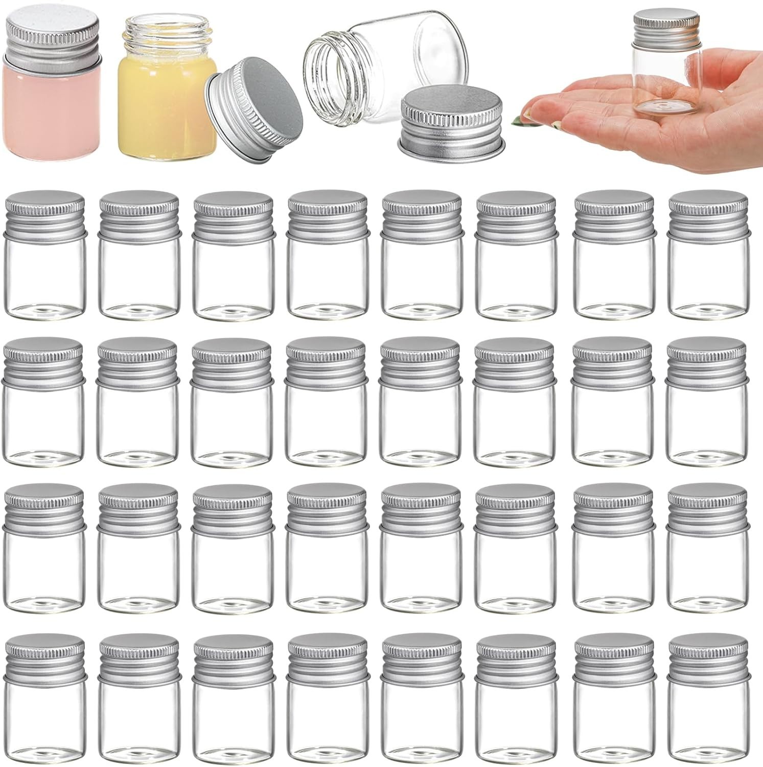 36Pcs 15ml(1/2oz) Empty Tiny Jars Small Glass Vials with Lids Lab Clear