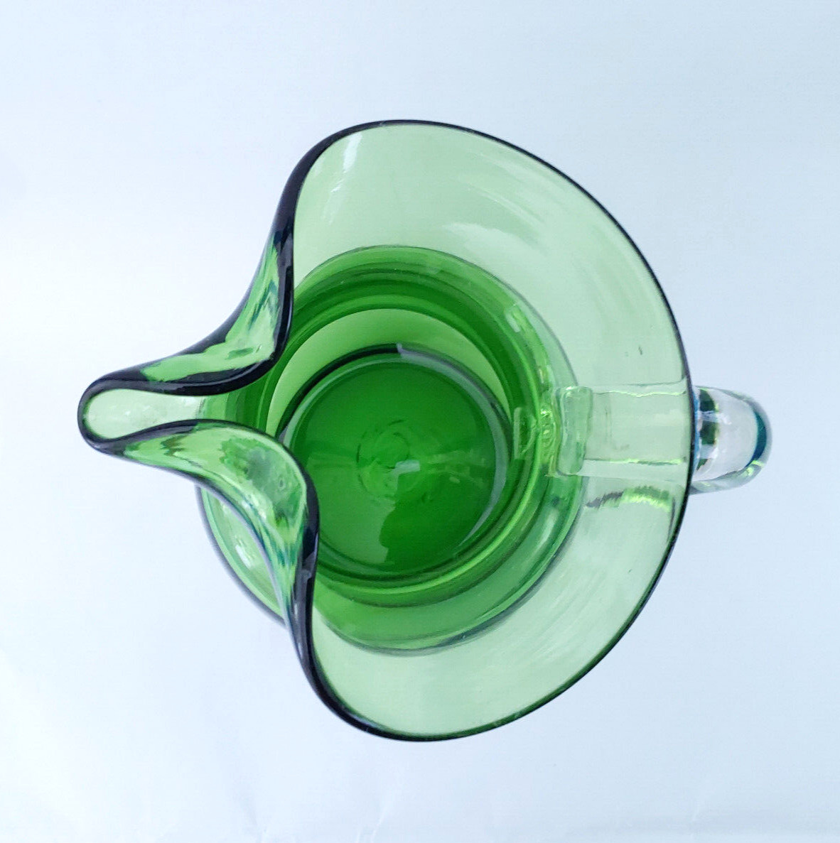 Victorian Green Glass Jug with Clear Handle - VGC