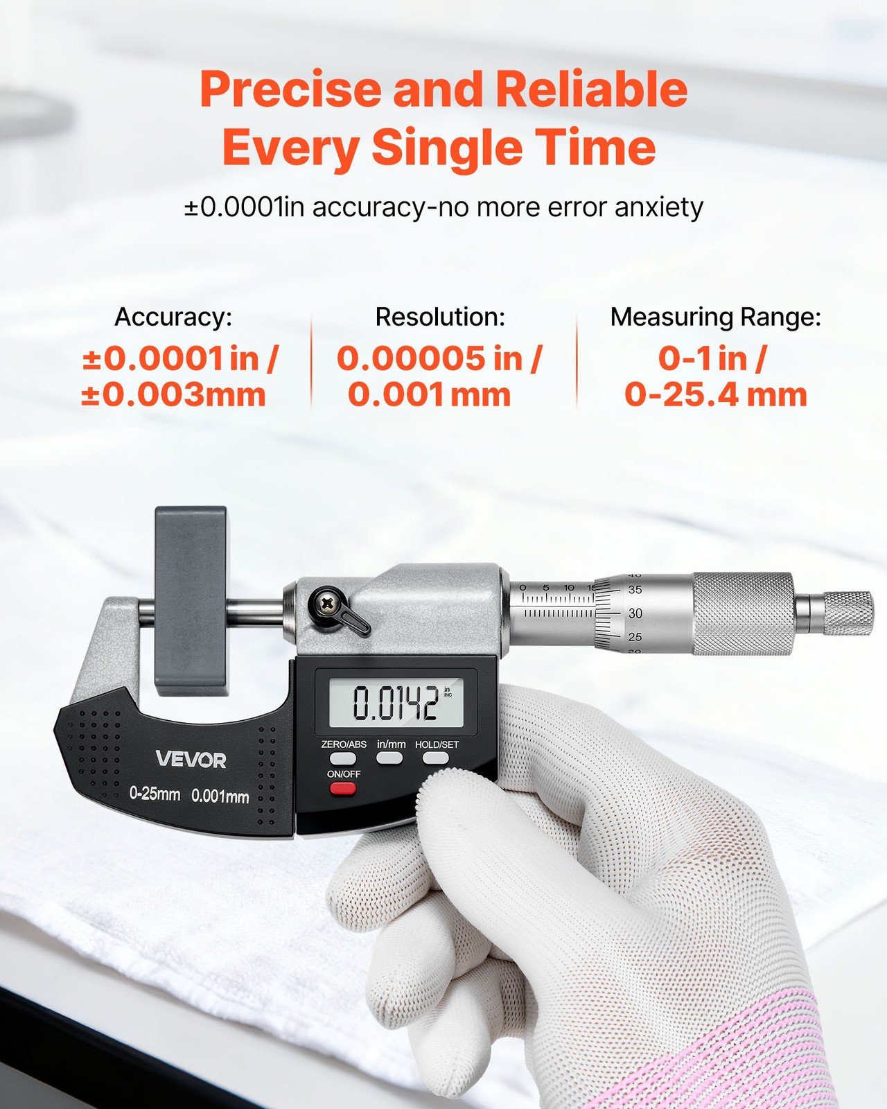 Digital Micrometer Set 0-1" LCD Ultra-Precision Carbide Tip Case