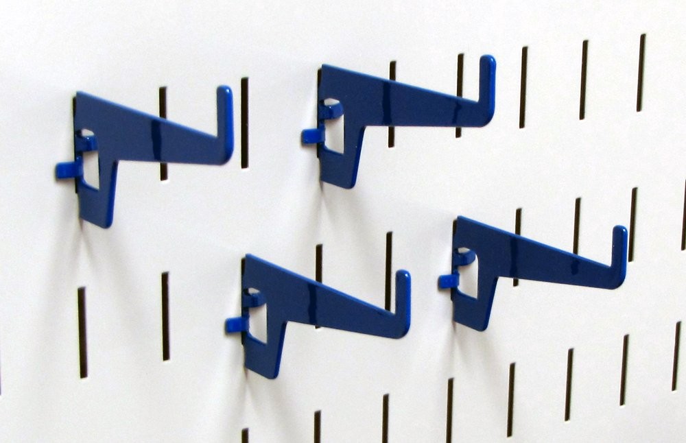 Long Reach Hook Pack 2-7/8 Inch Blue Slotted Metal Pegboard Hooks Tool Board
