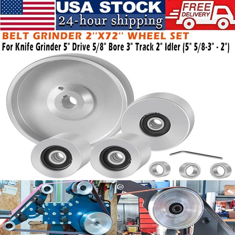 Belt Grinder 2" x 72" Wheel Set for Knife Grinder 5" Drive 5/8" Bore 3" Track 2"