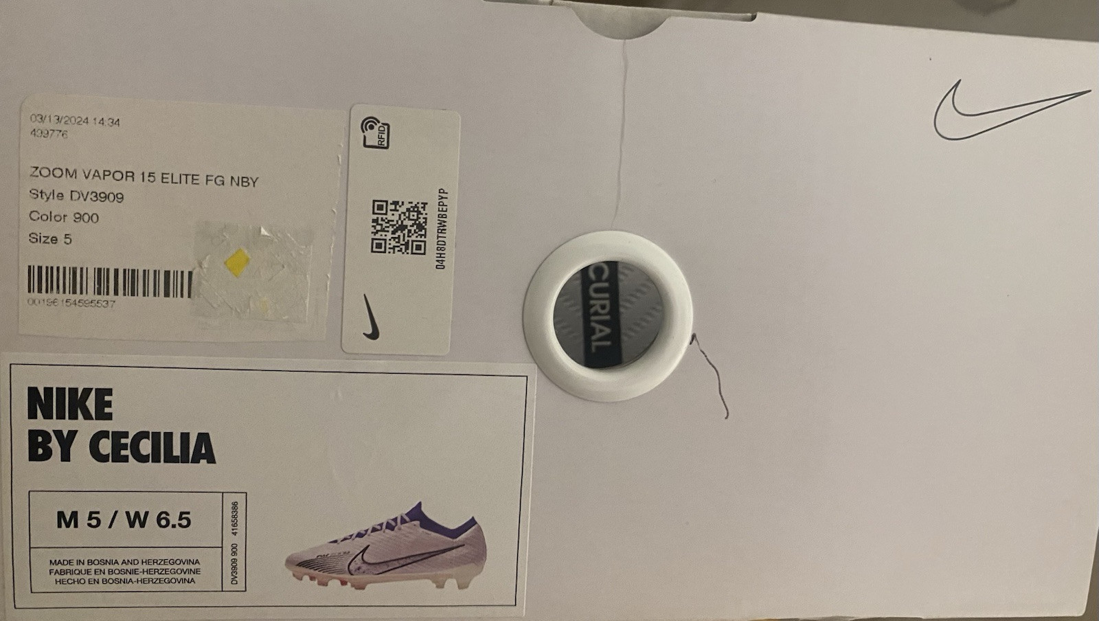 New Nike By Cecilia Cleats Zoom Mercurial Vapor 15 Elite White/Blue Sz M5/W6.5