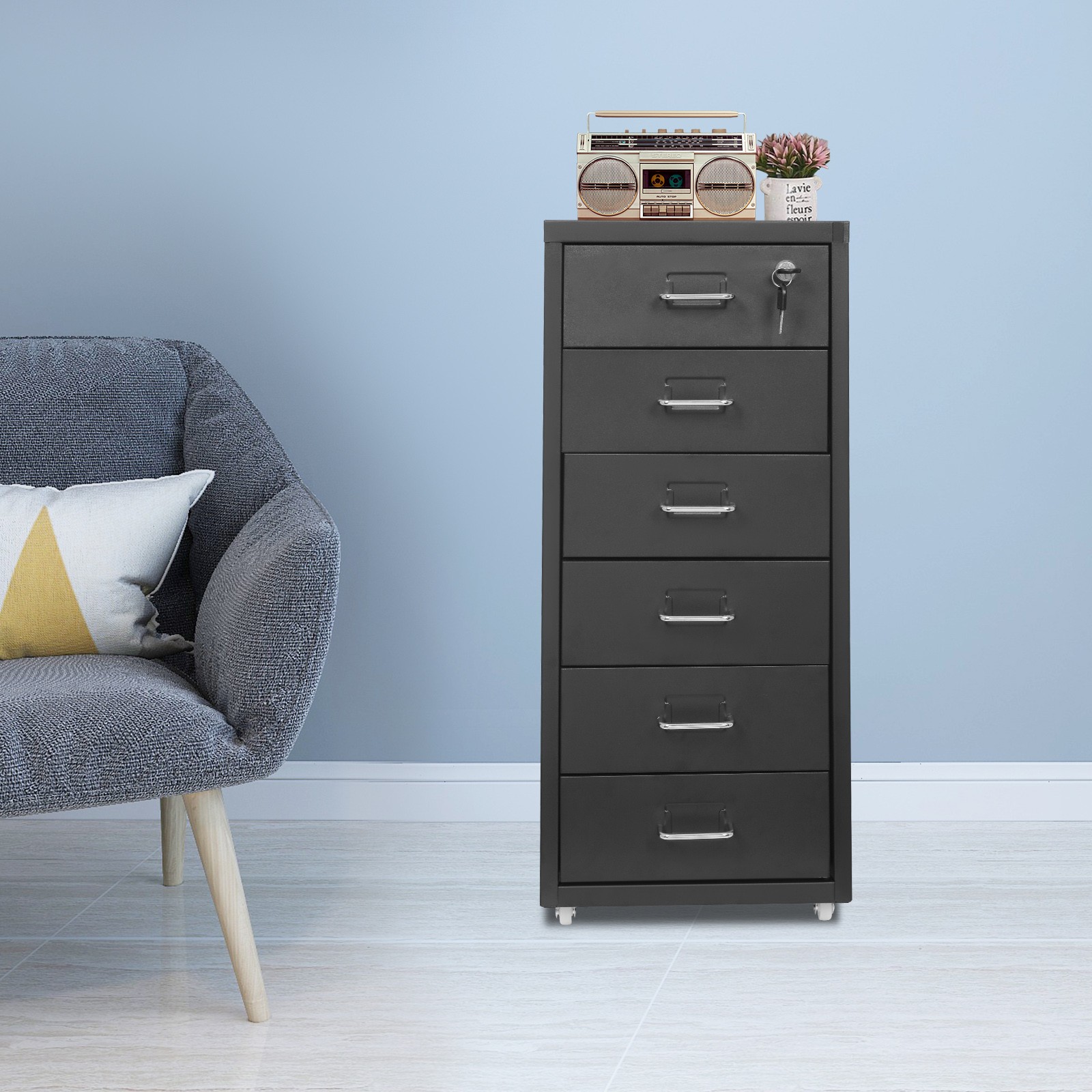 6 Tiers File Cabinet with Lock Metal Vertical Filing Cabinet for Office Home