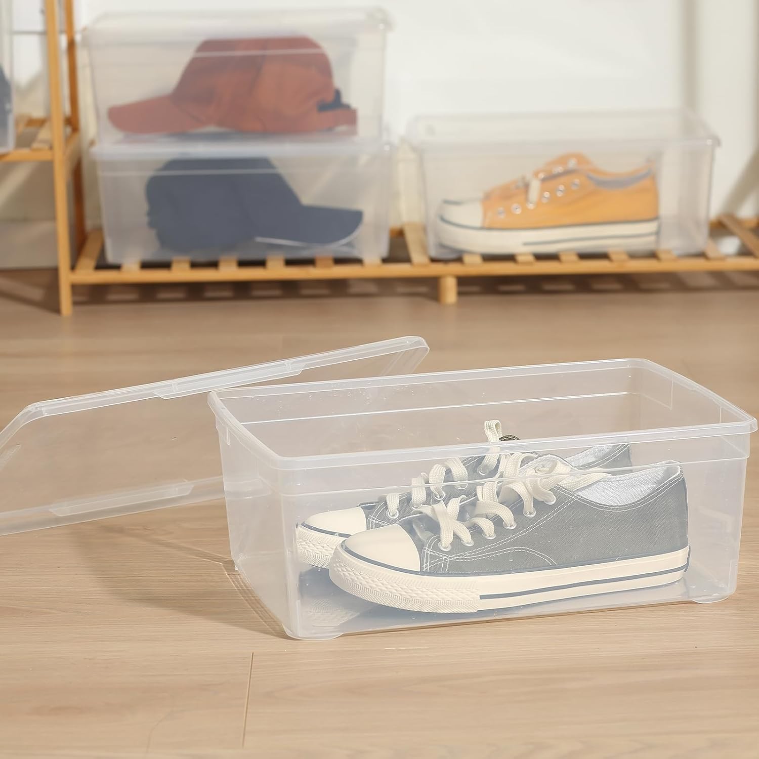 8 Pack 6QT Plastic Storage Bins with Lids, Shoe Boxes (Clear)