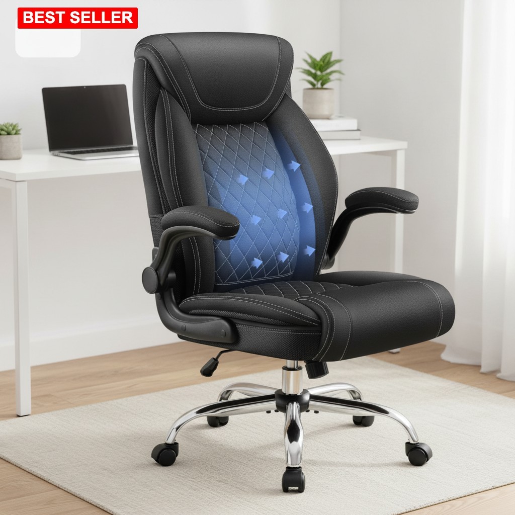 Executive Office Chair Big Tall Heavy Duty 350lbs Leather Adjustable Lumbar S...