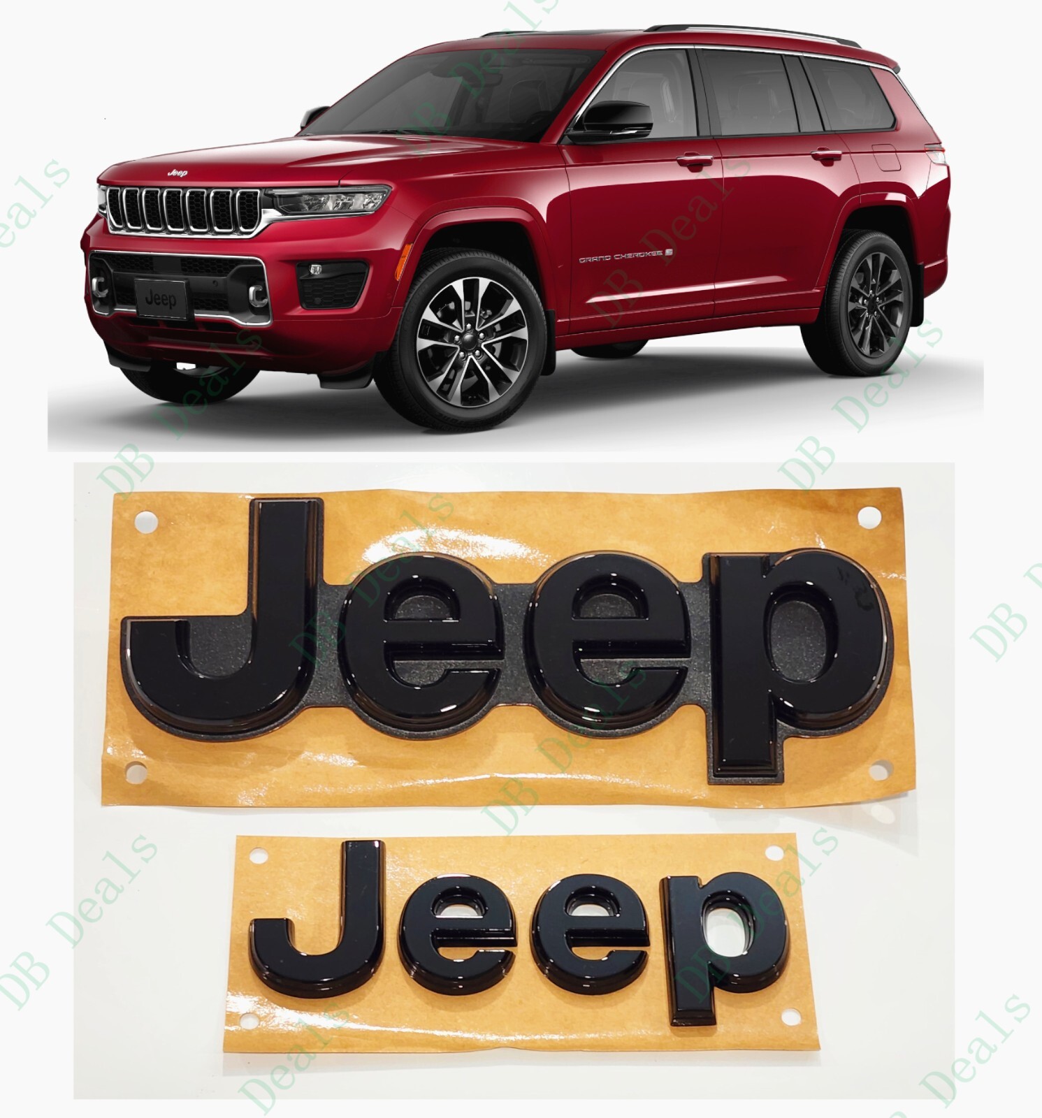 2PC Gloss Black Front Rear Jeep Emblems Badge Fit 2021+ Jeep Grand Cherokee L WL