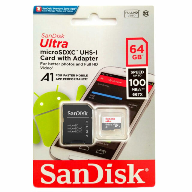 SanDisk Ultra 64GB Class 10 microSDXC UHS-I Card With Adapter Speed 100MB/s
