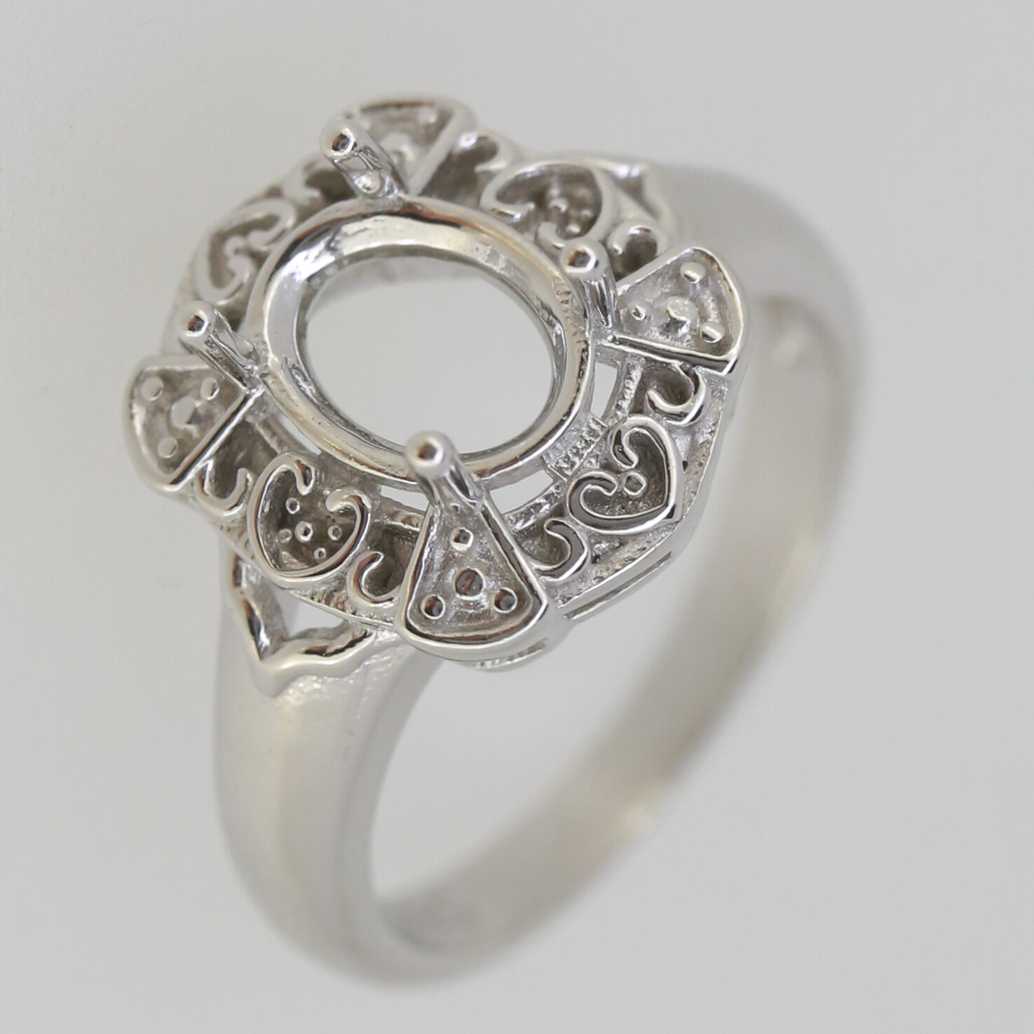 Vintage Style Sterling Silver Semi Mount Ring Setting Oval OV 9x7mm White Topaz