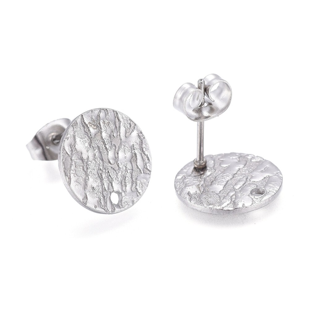 10 pcs. 304 Stainless Steel Silver Tone Earring Posts/Studs 12mm - Textured