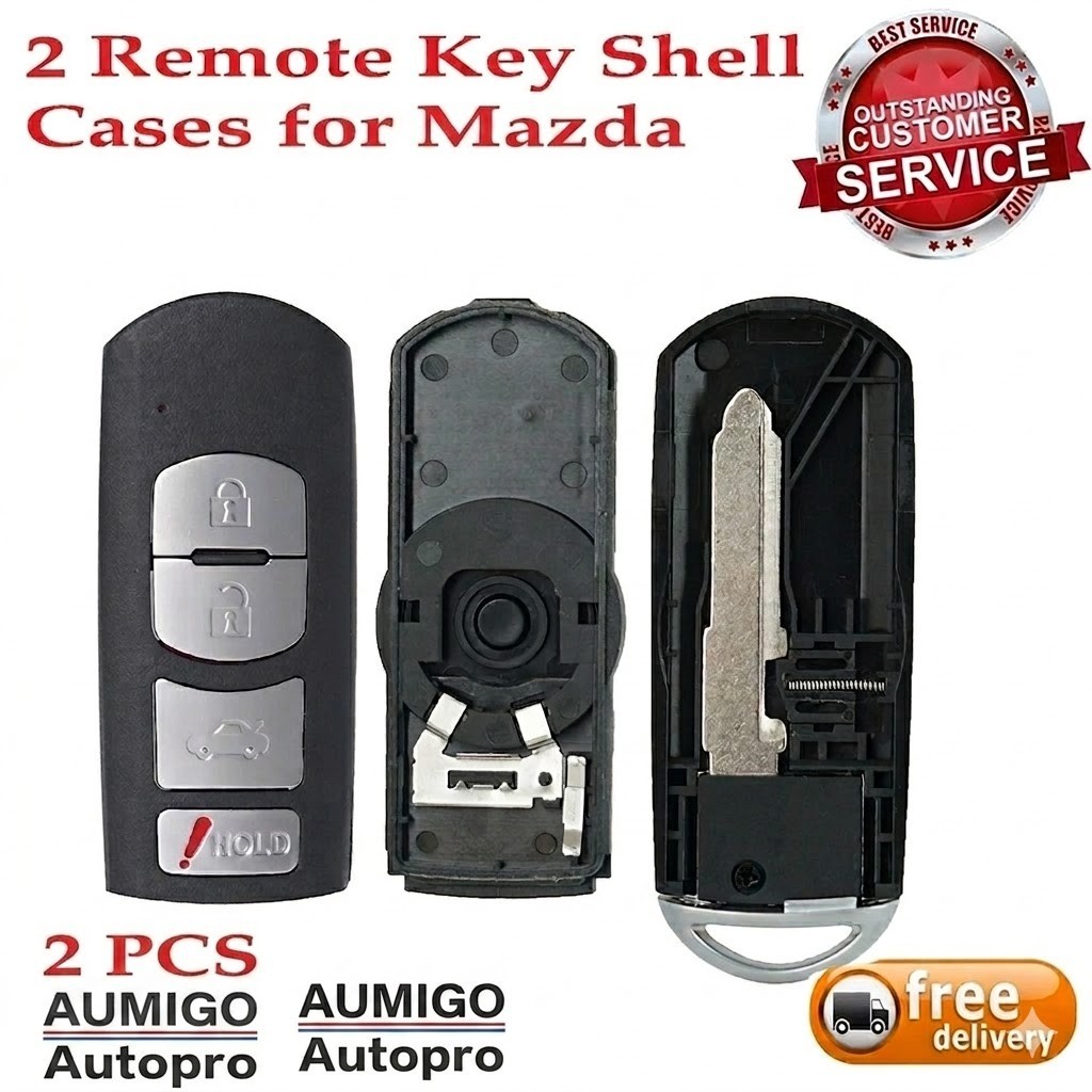 2 PCS Smart Key Shell Case For 2014-2020Mazda 3 6 CX-5 CX-9 MIATA MX-5 4Button