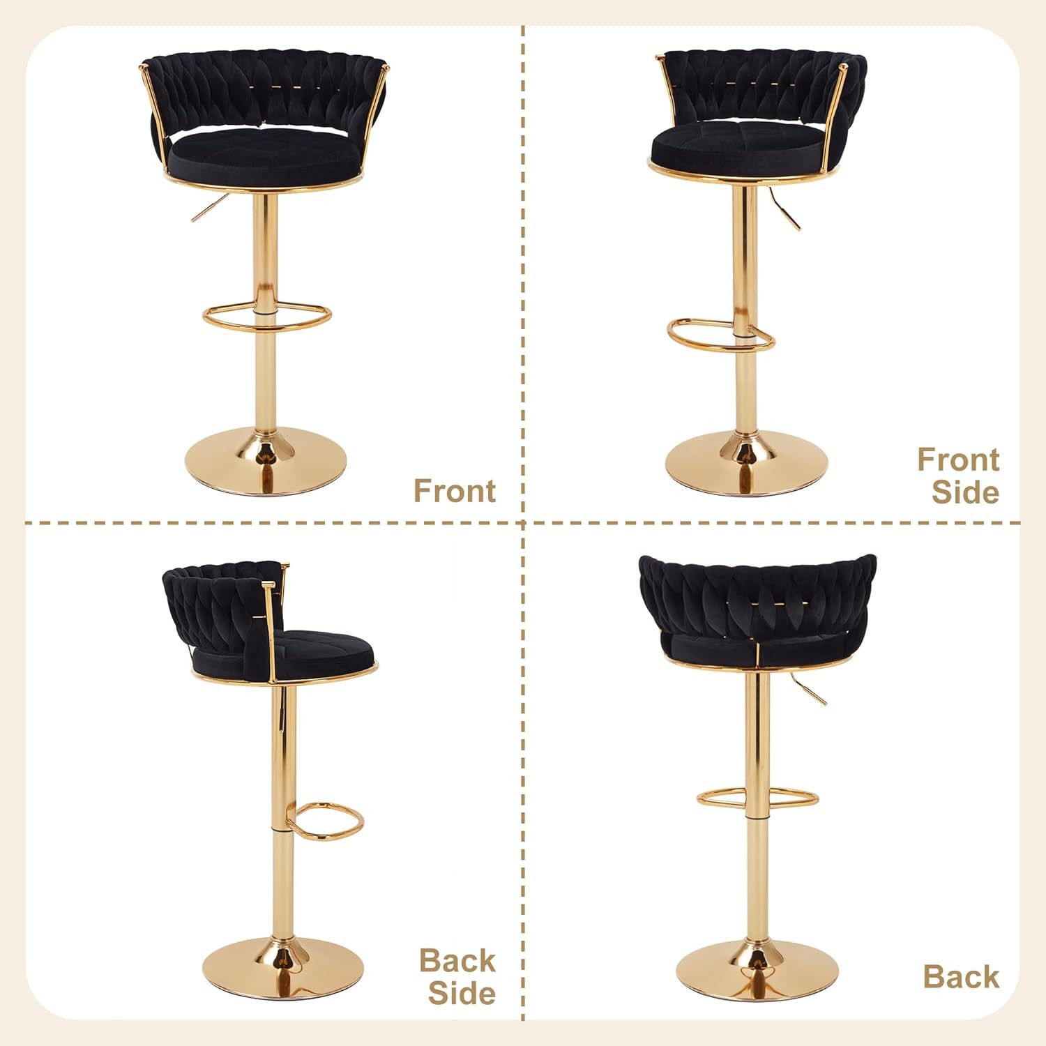 Bar Stools Set of 2 Adjustable Barstools Counter Height Stools W/ Back & Arm