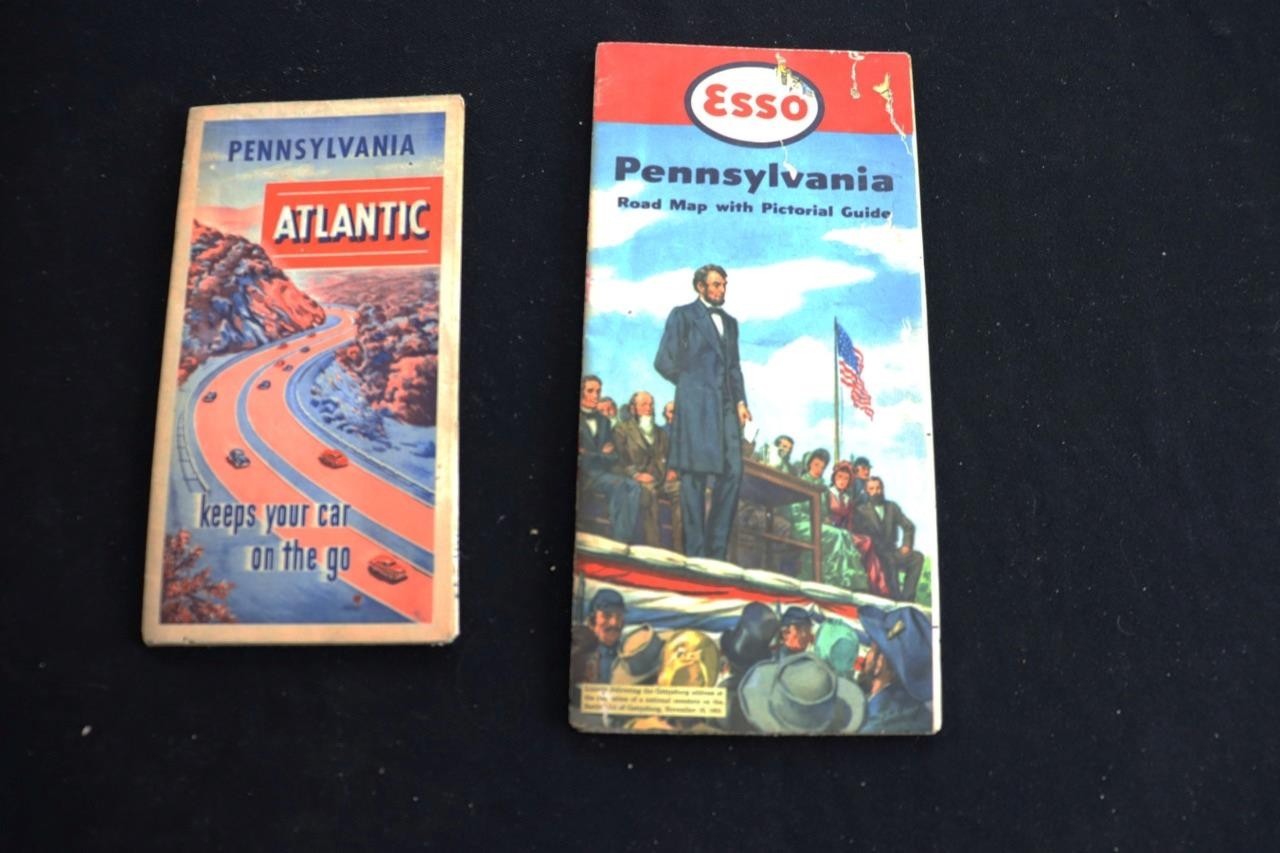 Two 1940's-1950's Pennsylvania Road Maps In Very Good Condition