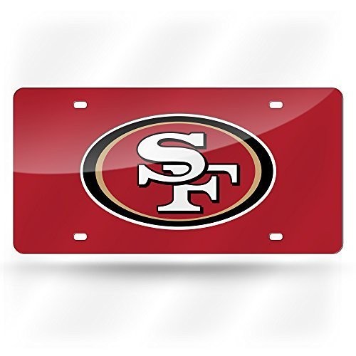 San Francisco 49ers Premium Laser Cut Tag License Plate, Red Mirrored Acrylic In