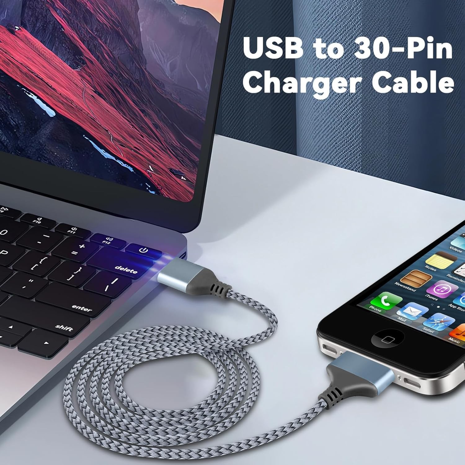 LBSC USB to 30 Pin Charger Cable Compatible with Old iPhone 3.3ft, Silver