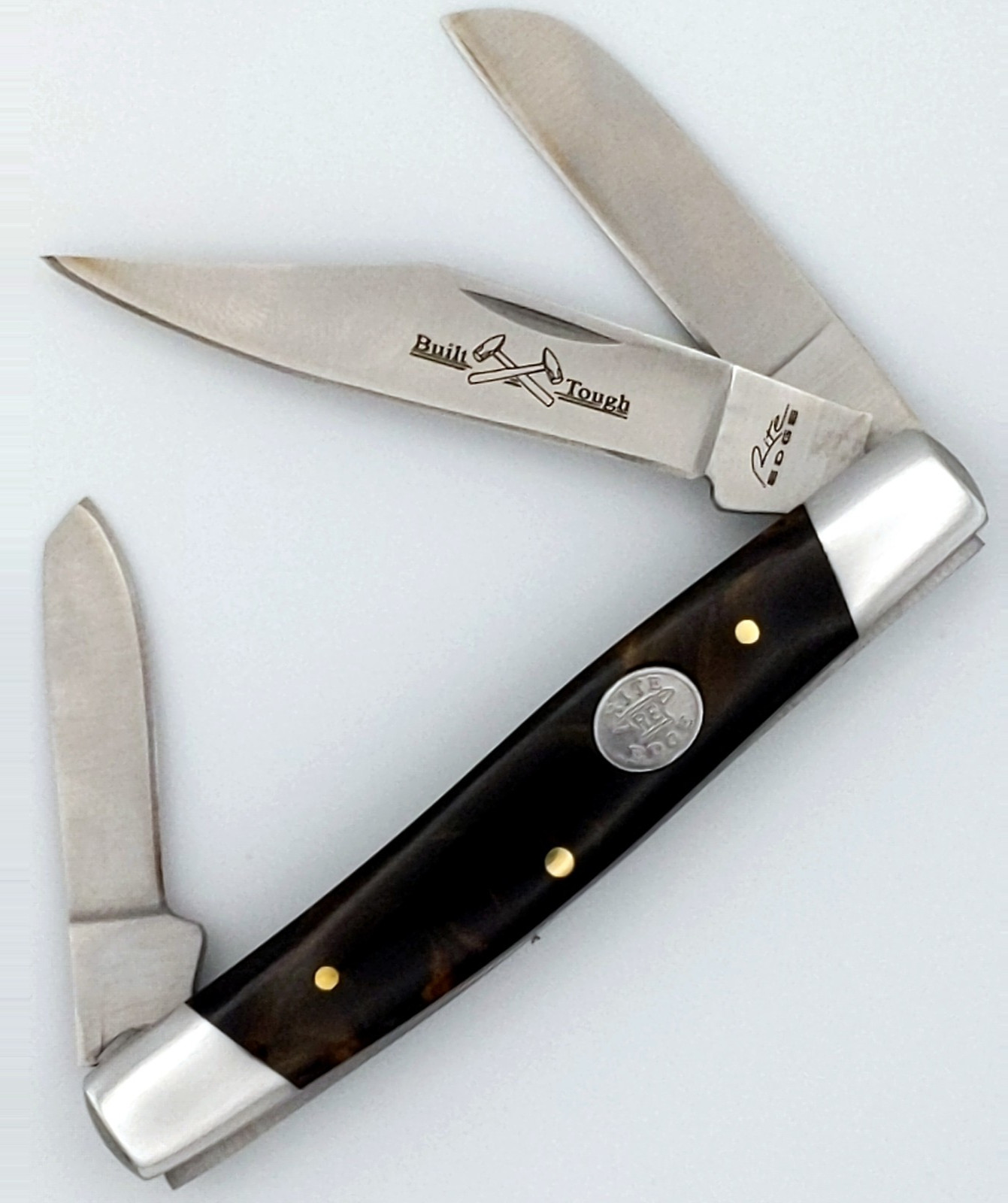 Stockman Knife Rite Edge Pocket Folding 3-Blade 4" Black Brown Pearl Classic