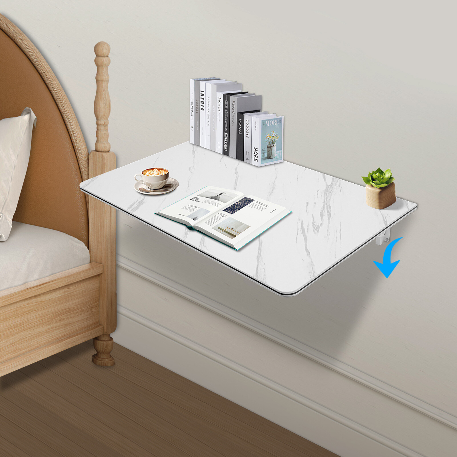 Folding Wall Mounted Laptop Desk with Brackets Space Saving Foldable Table