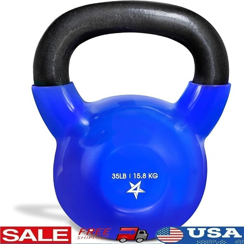 Cast Iron Kettlebell 35lb Durable Vinyl Coated Equipment Fitness Gym Weight New