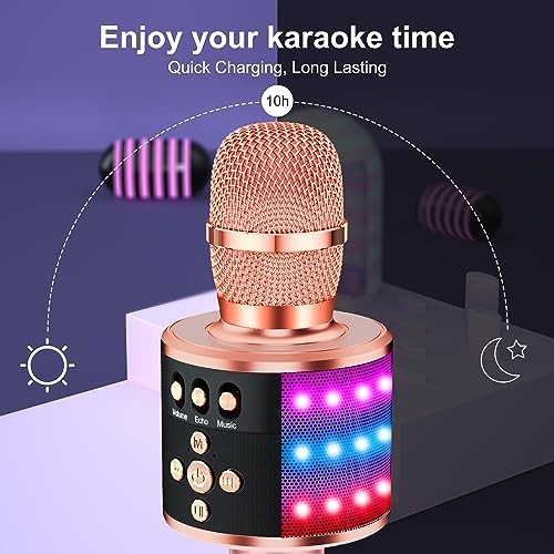 Portable Bluetooth Karaoke Microphone with Disco Lights & Echo Effect - Kids & A