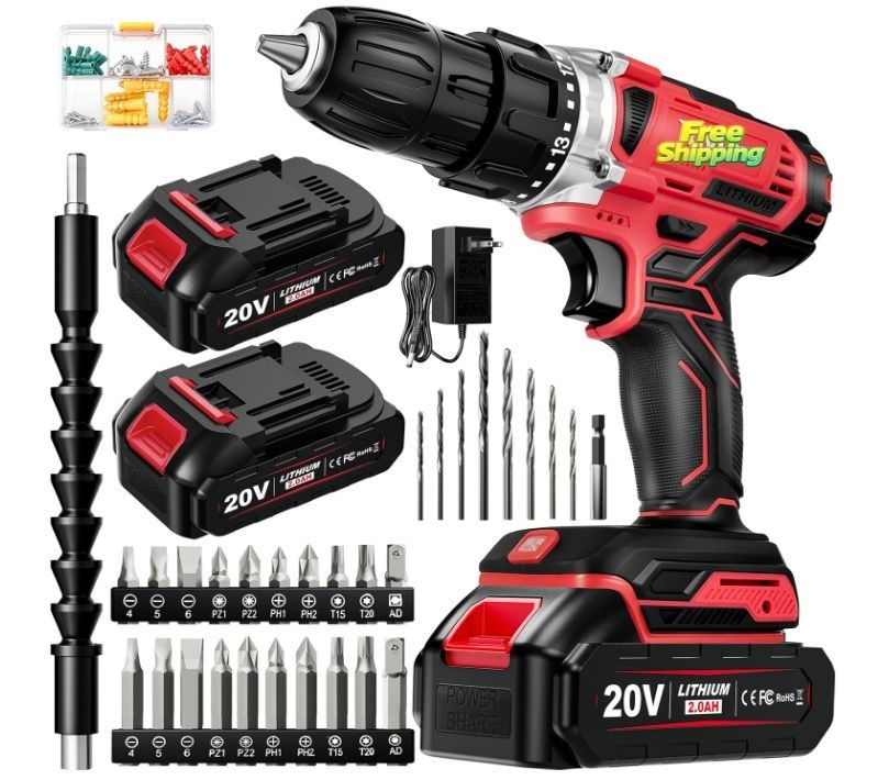 Kit taladro eléctrico 20V inalámbrico con batería 2.0Ah y 34 piezas. Nuevo