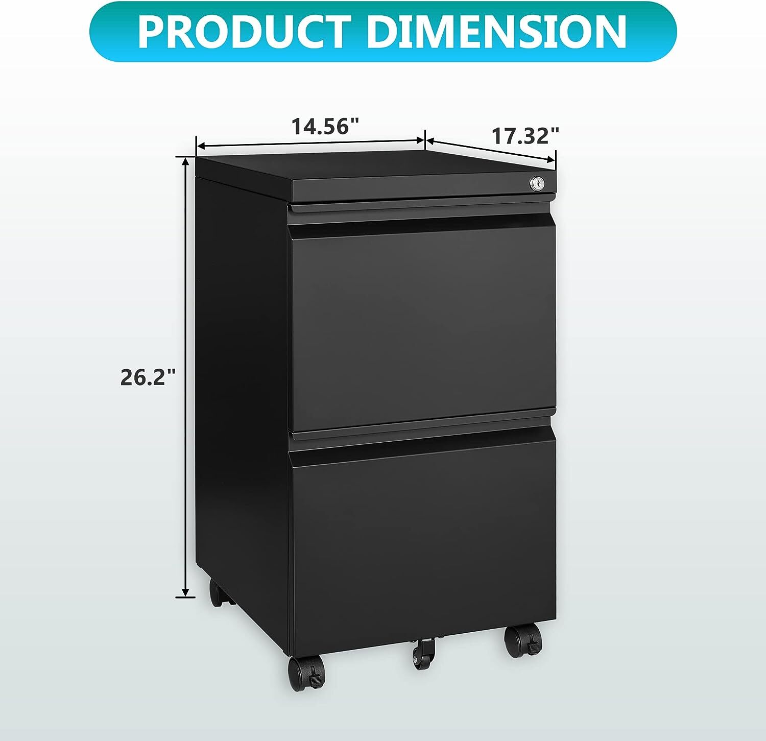Metal 2 Drawers Office Filing Storage Cabinet with Lock Wheels Rolling Cabinets