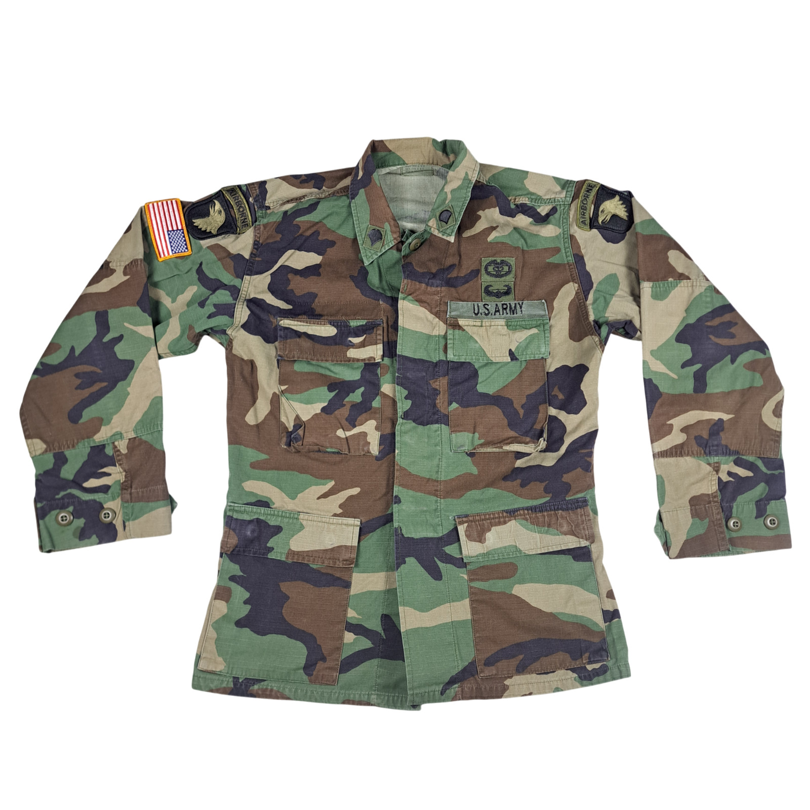 VTG Military Combat Coat Shirt Mens Small Woodland Camo Hot Weather Ripstop