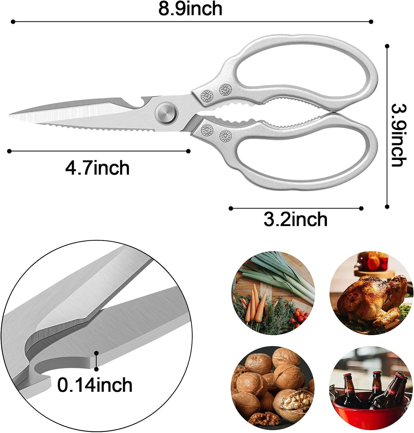Ergonomic Kitchen Shears - Sharp, Non-Slip, Heavy Duty Stainless Steel Scissors