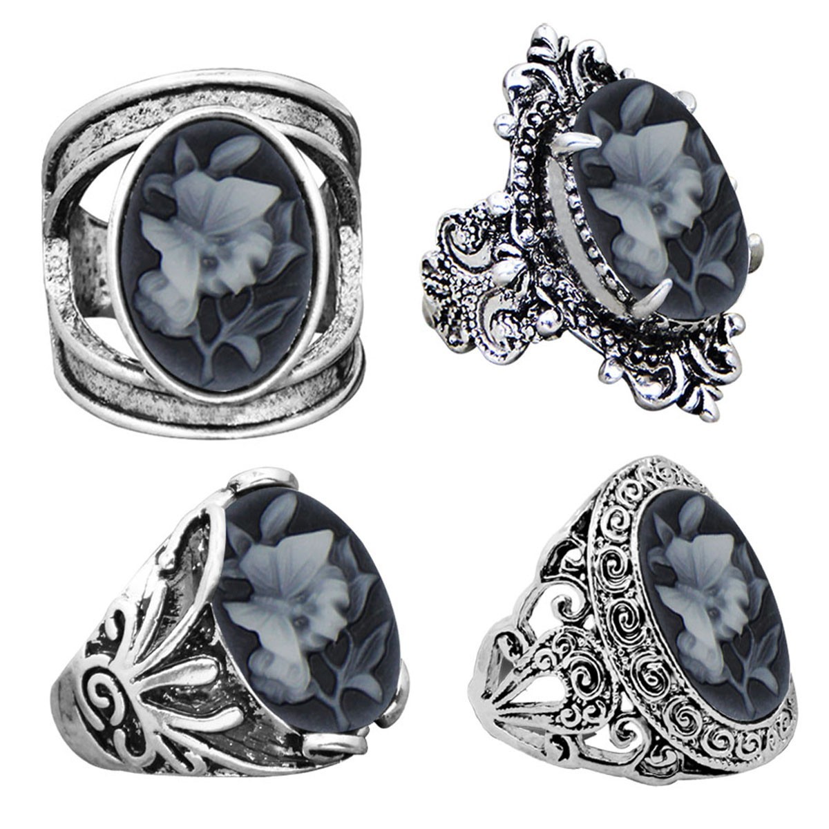 Wholesale Lot 10pcs Butterfly Cameo Rings Vintage Look Style Size Mixed Jewelry