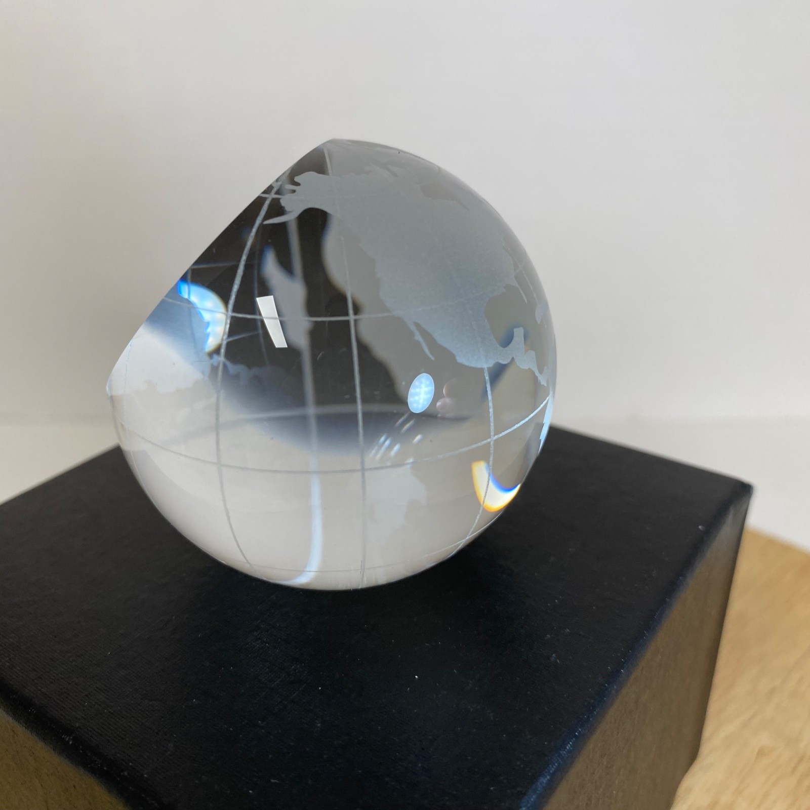 NEW Etched Crystal Globe • 2.25" • One Flat side For Etching • Award • With Box