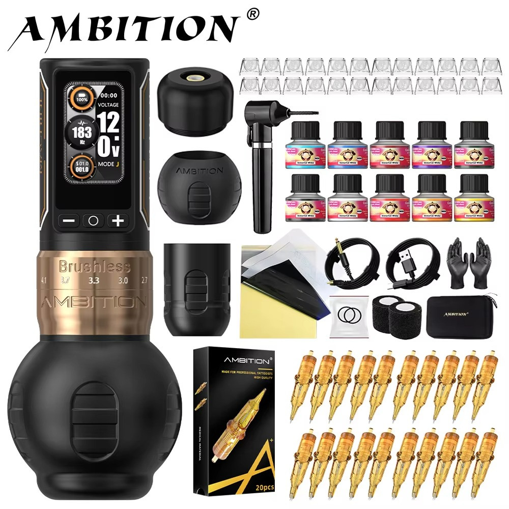 Ambition Ninja Max 280 Wireless Tattoo Machine Pen Full Kit Adjustable Stroke US