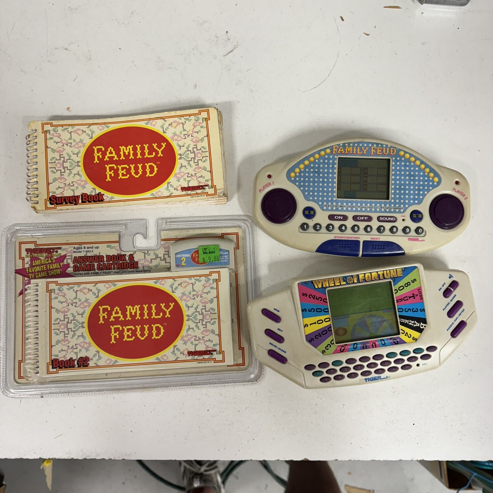 Vintage 1997 / 1995 Handheld Games Family Feud W/ SURVEY BOOK & Wheel Of Fortune