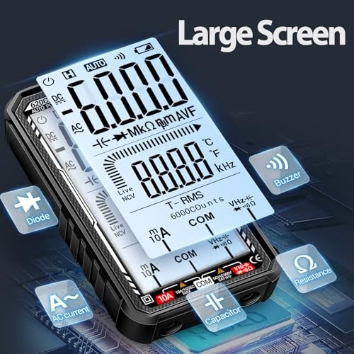 Digital Multimeter Tester, Smart Digital Multimeter 6000 Counts with 620C Black