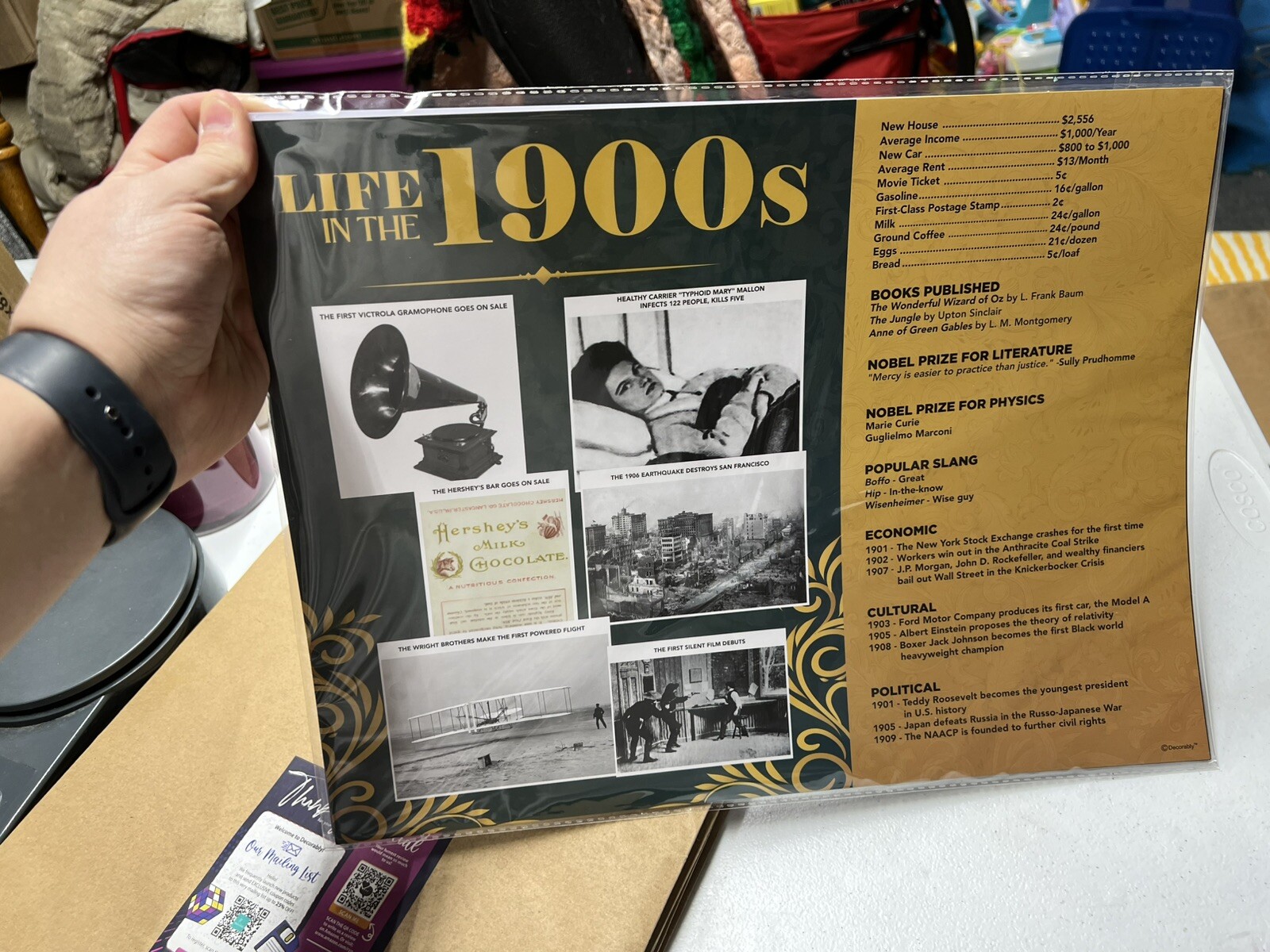 Decorably 1900s-2000s Decade 12"x16" Posters for Middle School History Classroom