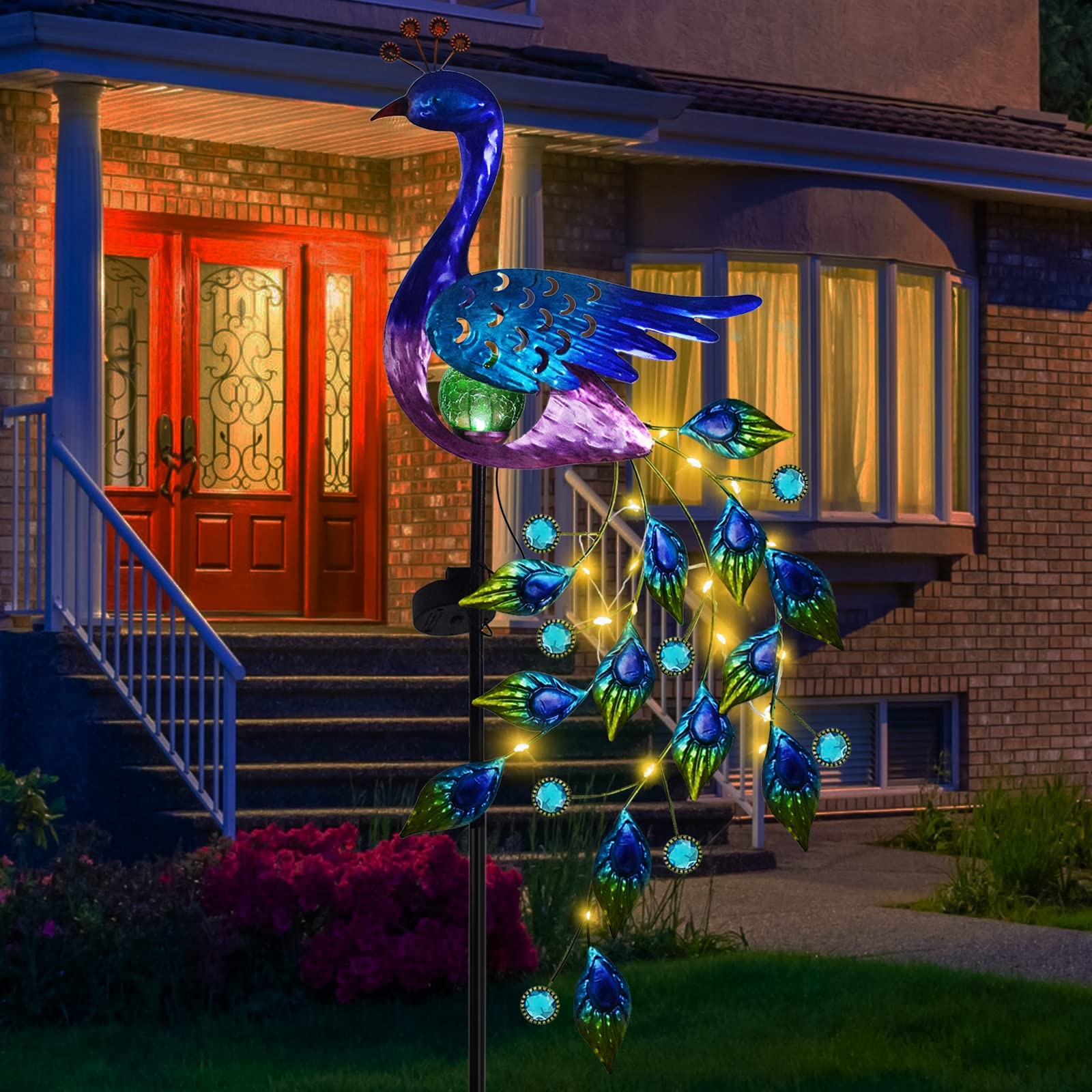 Peacock Solar Garden Lights Outdoor Decorative Stake, Waterproof Metal Peacoc...