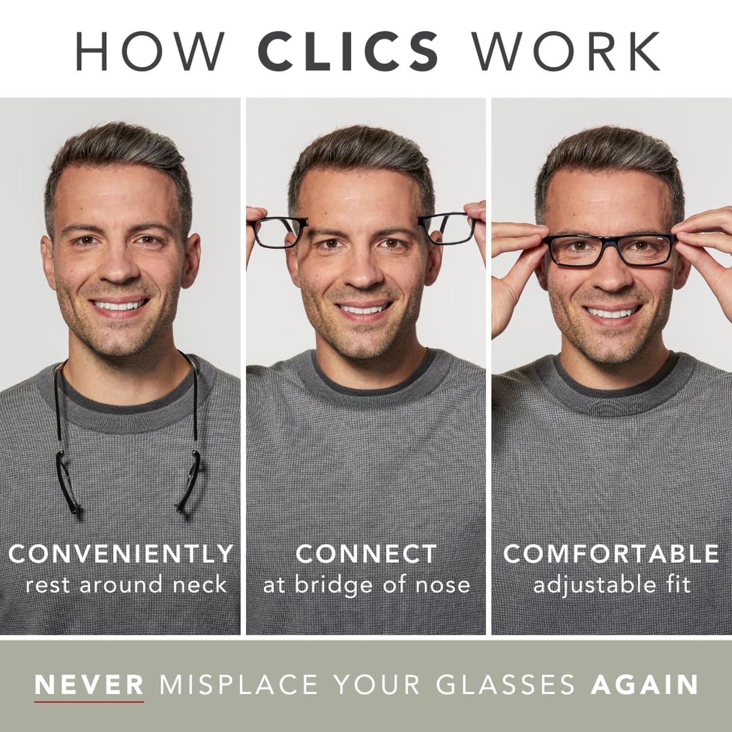 CliC Adjustable Front Connect Reader Black 1.5 x