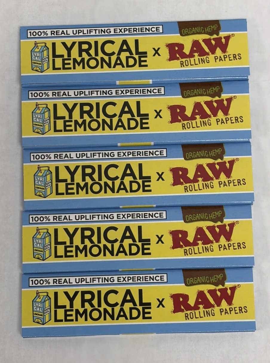 5 PACKS RAW LYRICAL LEMONADE KING SIZE ROLLING PAPERS