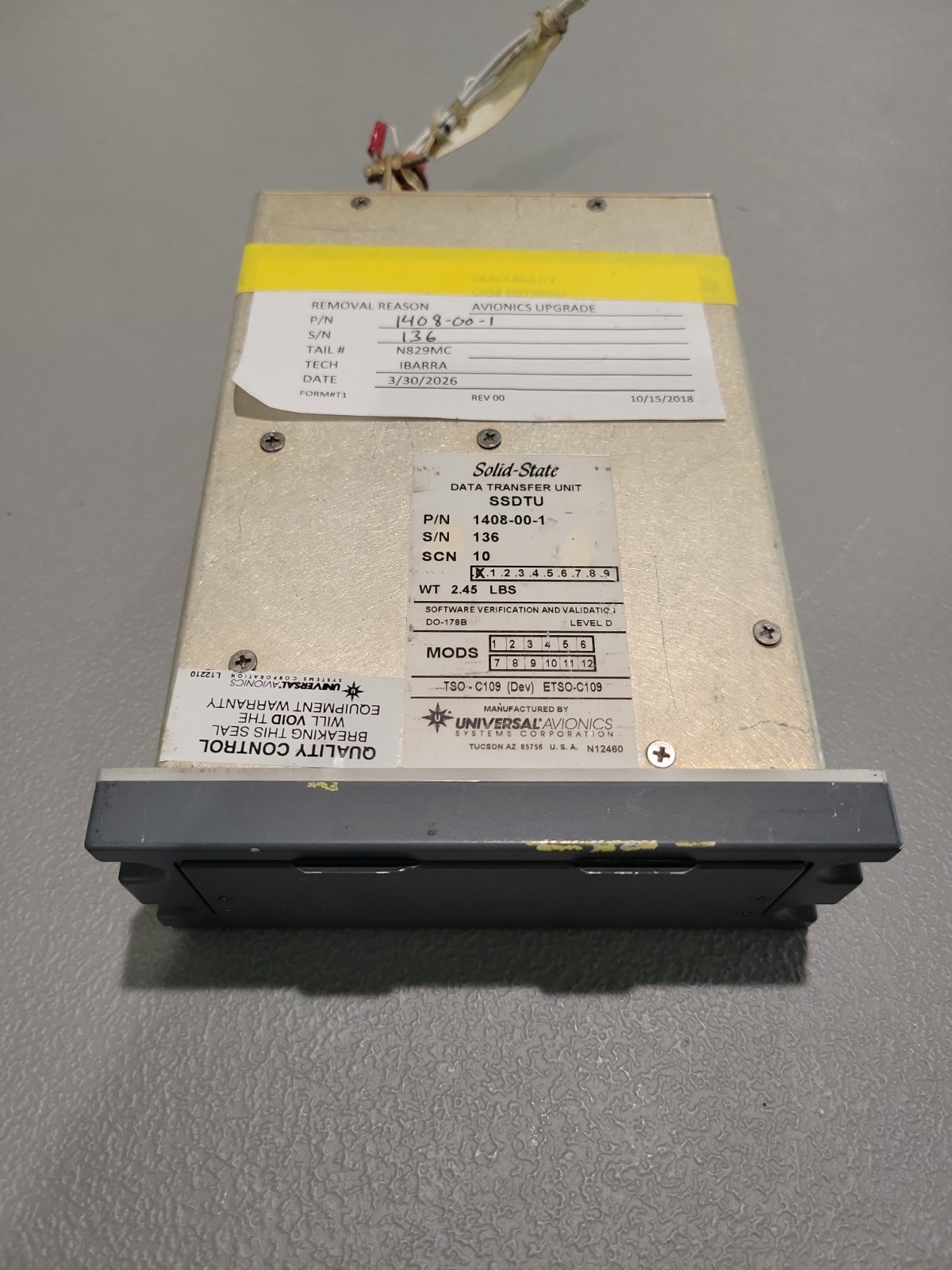 Universal Avionics Solid-State Data Transfer Unit (SSDTU), P/N: 1408-00-1
