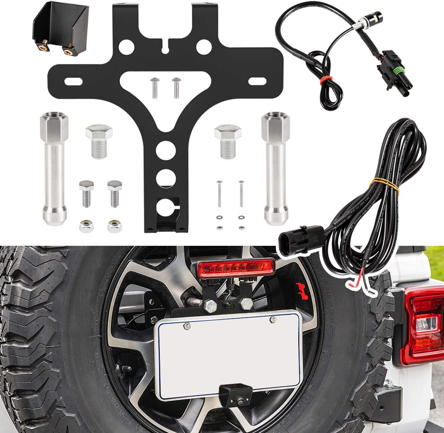 License Plate Relocation Bracket Kit w/ Light for Jeep Wrangler JL JLU 2018-2021