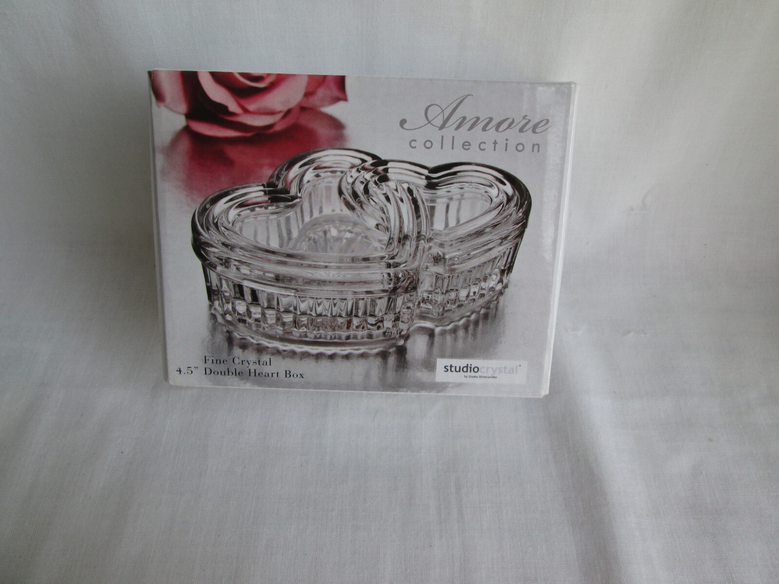 Amore Collection Studiocrystal 4.5" Double Heart Crystal Box, New w/Box