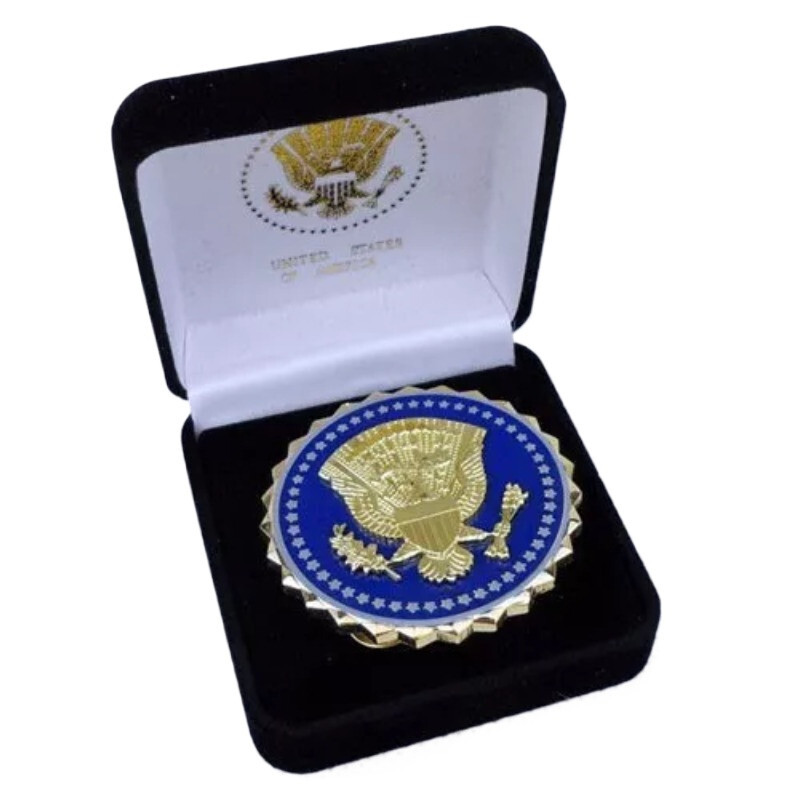 BLUE US PRESIDENTIAL SERVICE METAL POCKET BADGE PIN INSIGNIA WITH BOX
