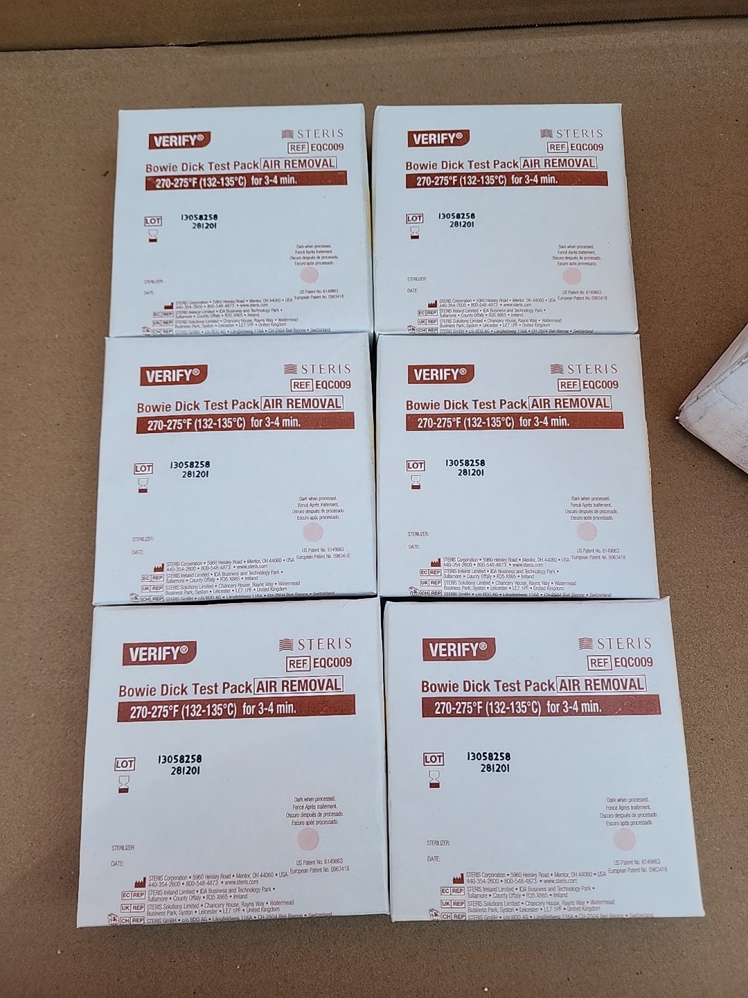 STERIS VERIFY Bowie Dick Test Pack Air Removal 270-275°F  EQC009 Lot of 6
