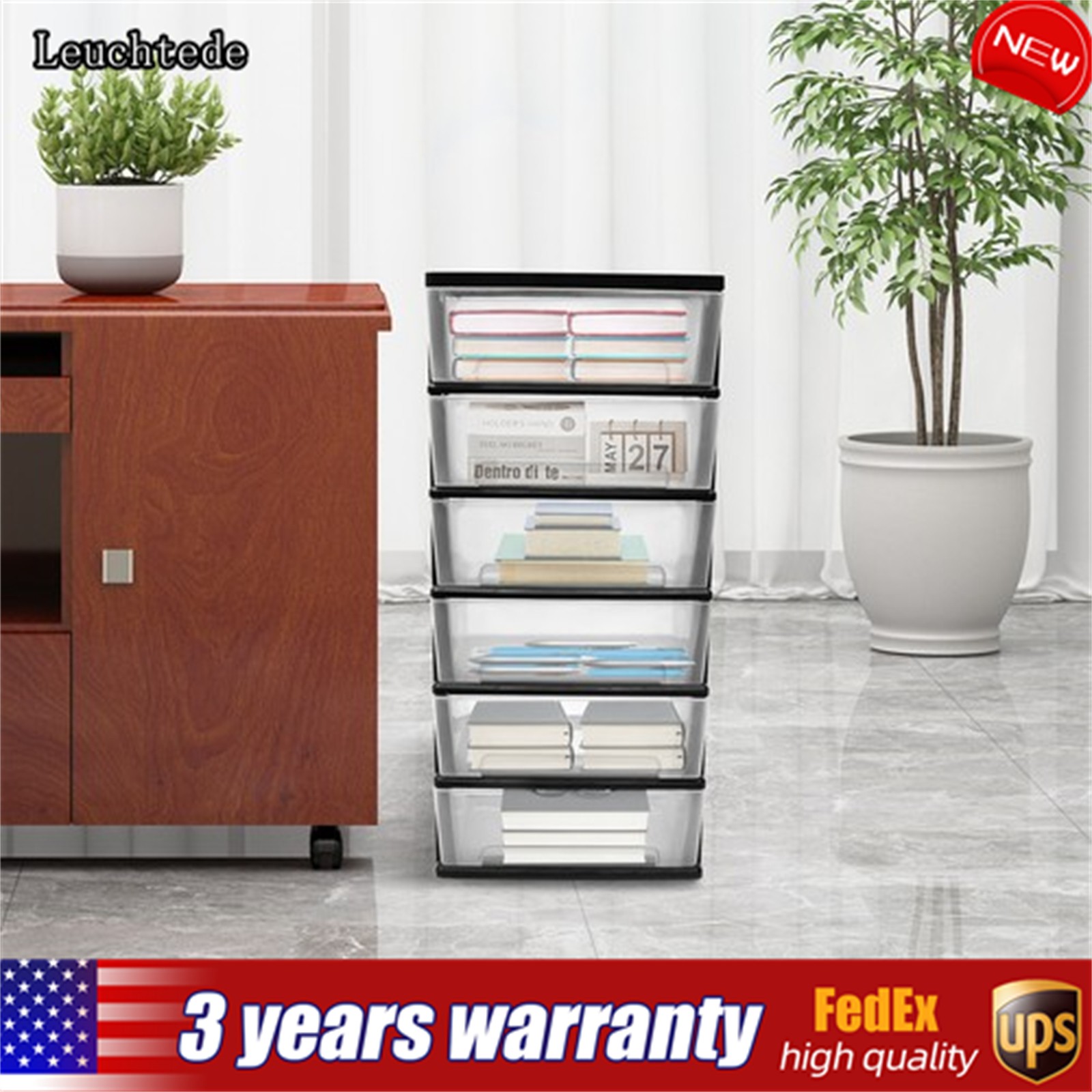 6 Drawer 19.7*13*43in PP Cart, Black+Clear Storage Drawer Cart Wheels Included