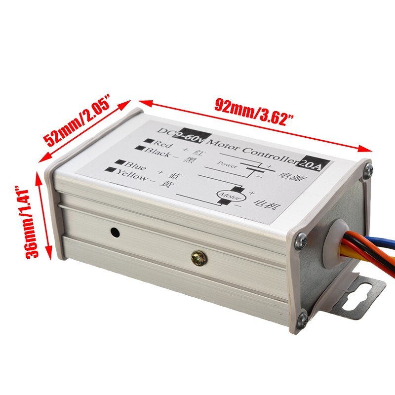 PWM DC Brush Motor Stepless Variable Speed Controller Switch 12V 24V 48V 60V 20A