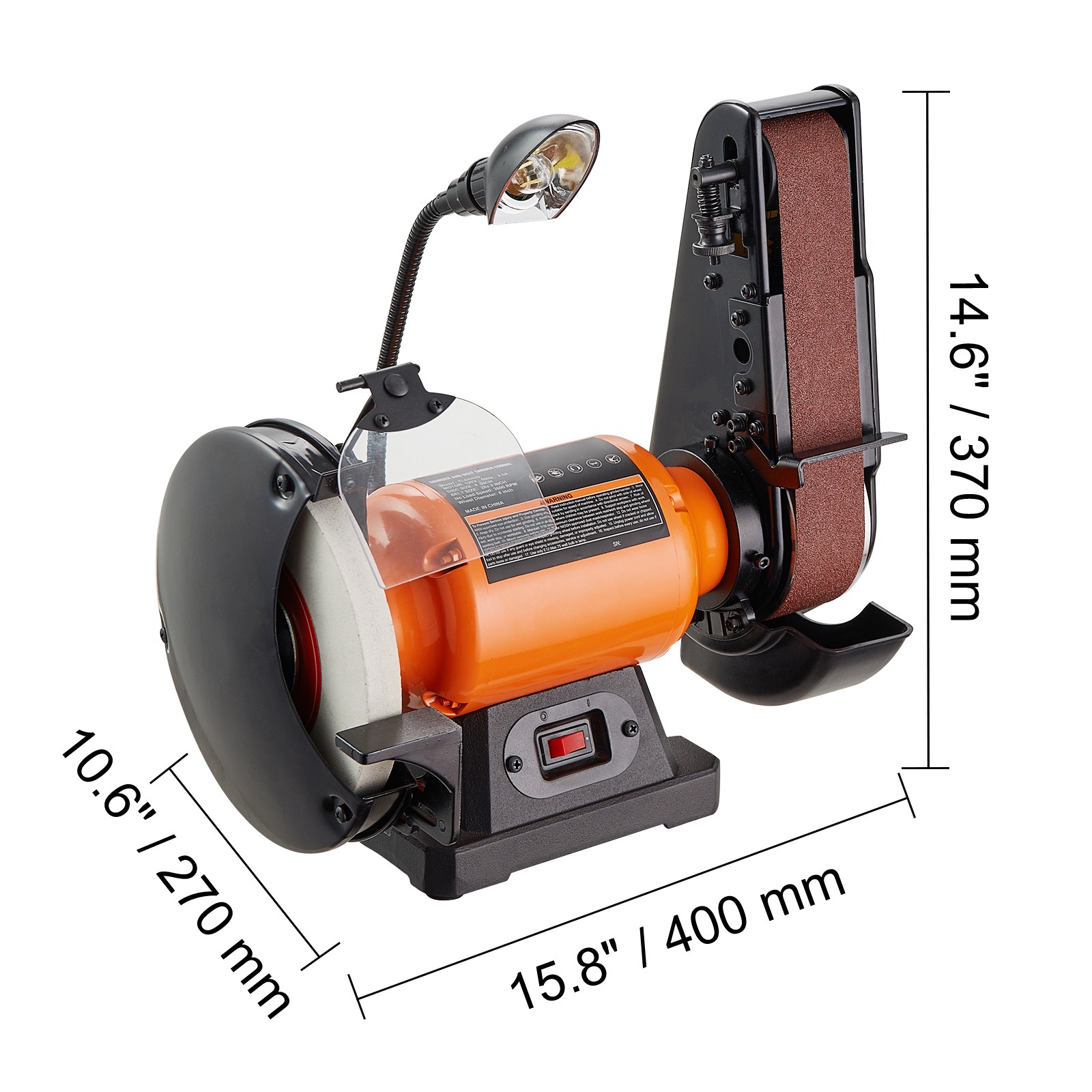8" Bench Grinder & 2" x 28" Belt Sander Combo, 2.5A Motor, Orange