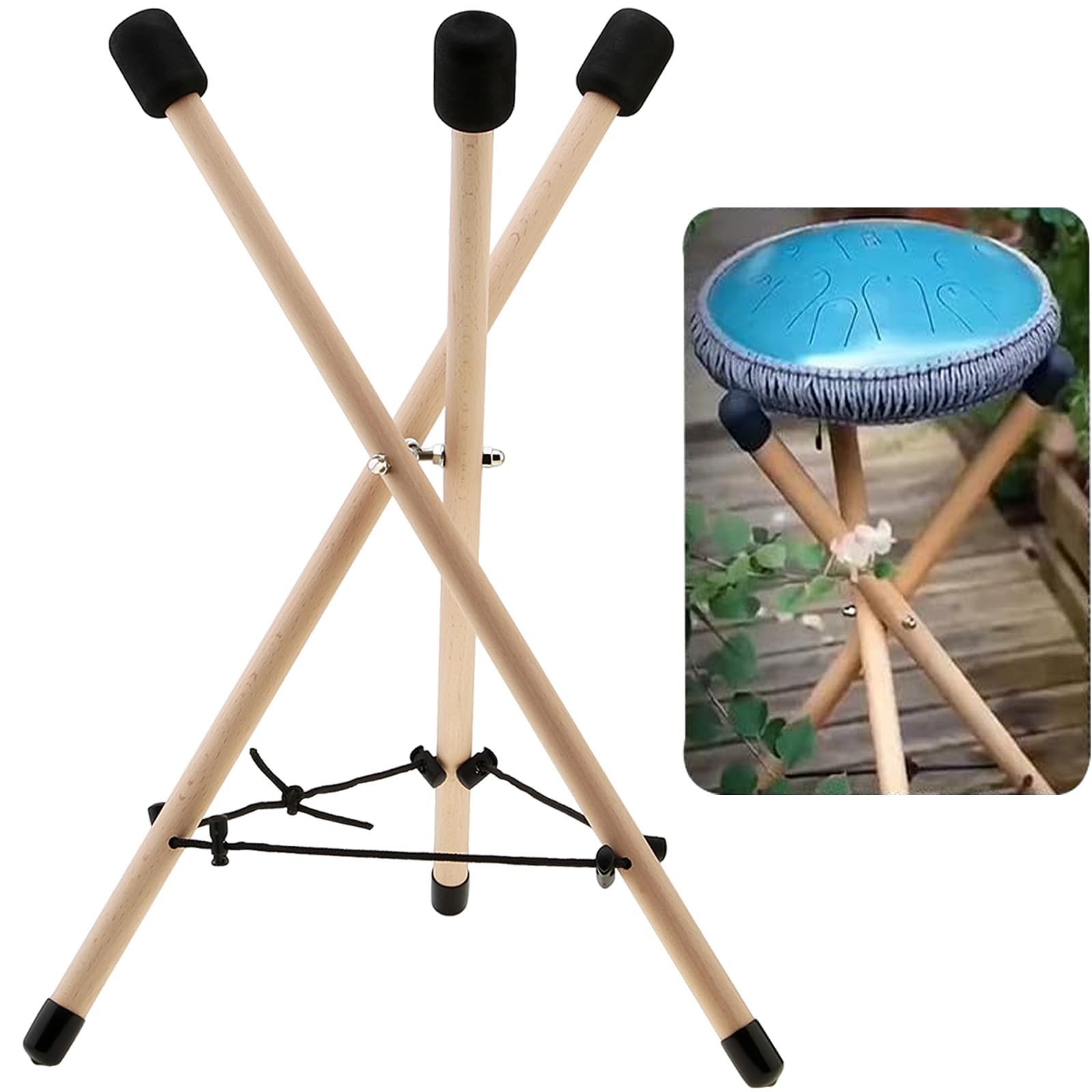 Handpan Drum Stand Solid Beech Wood Adjustable Tripod Fits 10 To 15 Inch