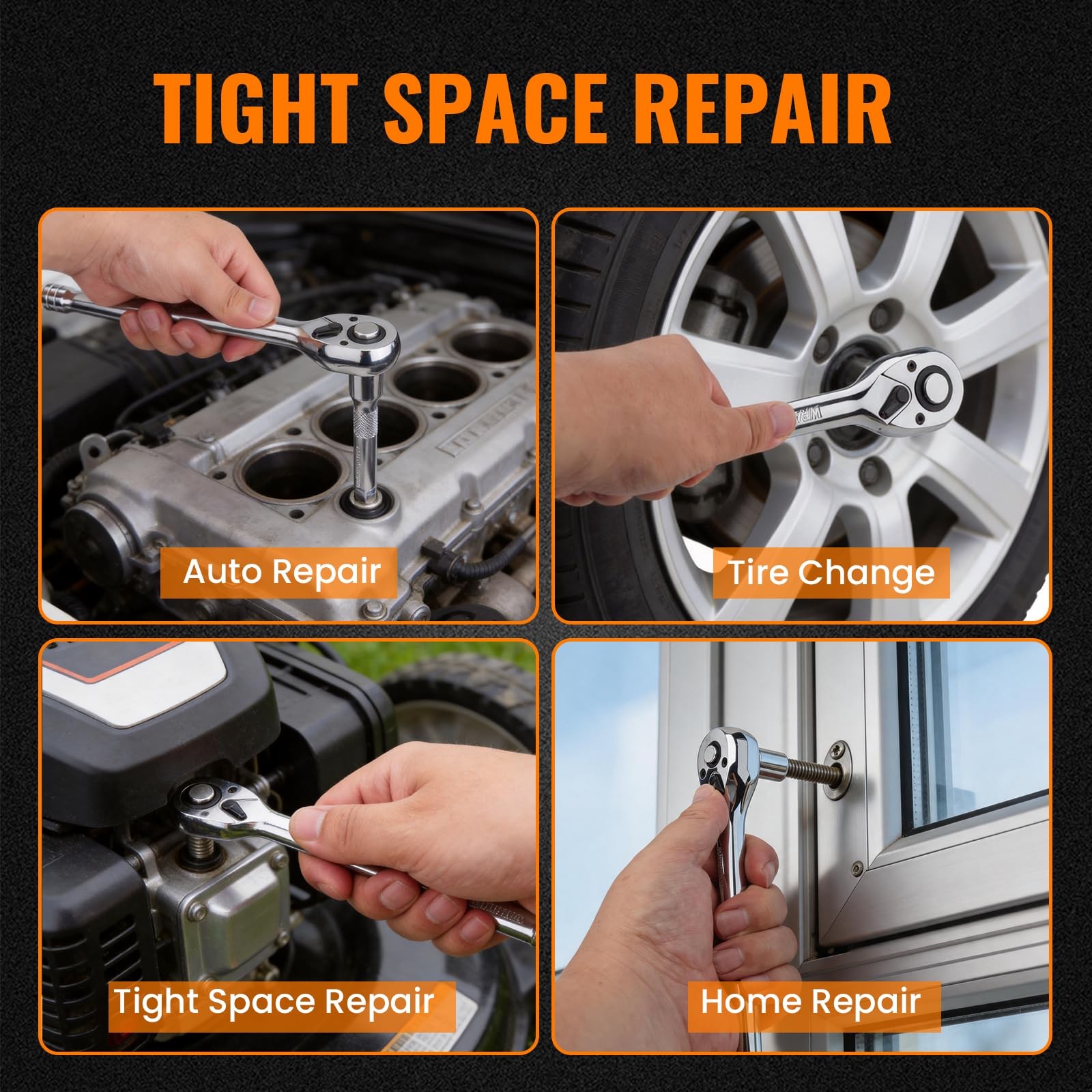 1/4" Drive Ratchet Wrench Set 90T Quick-Release Reversible Cr-Mo Head 6"