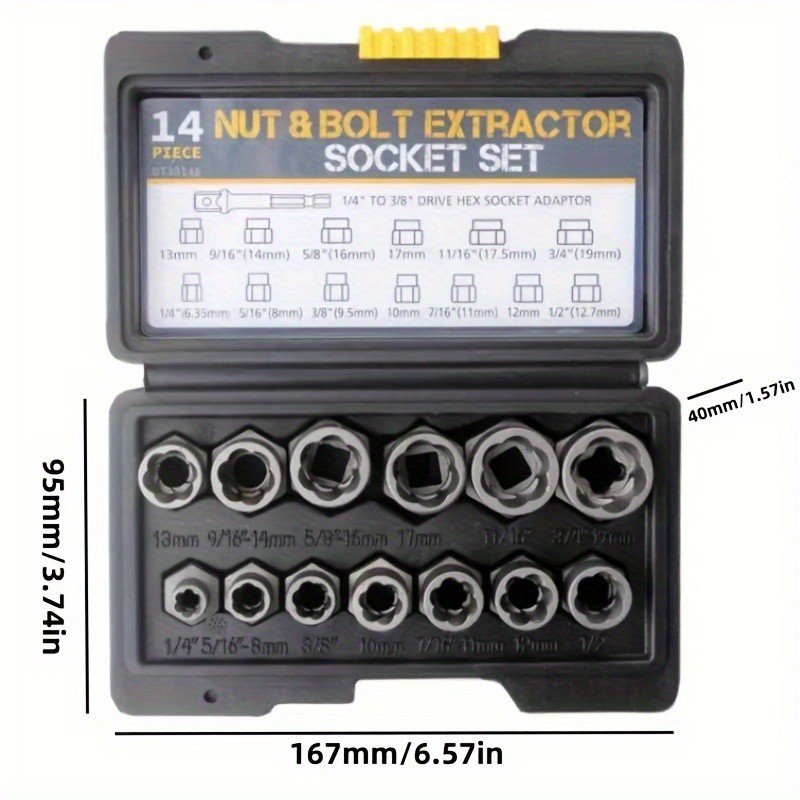 Impact Nut & Bolt Remover Set 3/8" Bolt Extractor Tool Socket Kit With Case 14pc