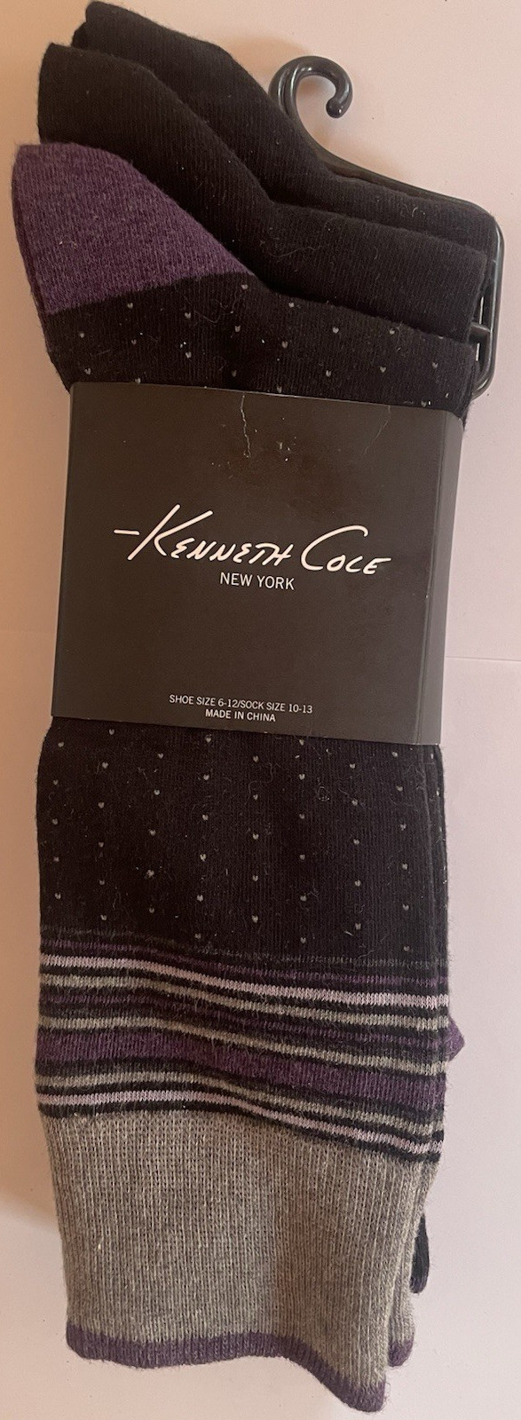 KENNETH COLE 3 Pair Men's Crew Socks 59% Cotton Black Patterns Wonderful $20