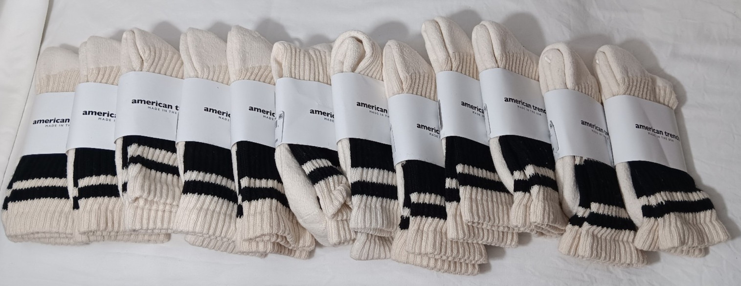 Lot of 2 American Trench Unisex Ivory Black Retro Mono Stripe Crew Socks O/S NEW